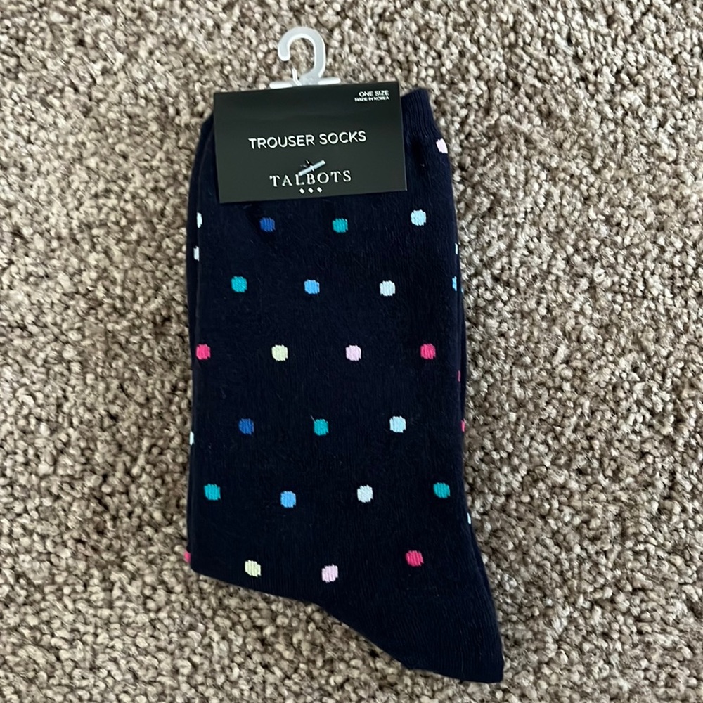 NWT Talbots trouser socks one size navy blue polka dot pattern